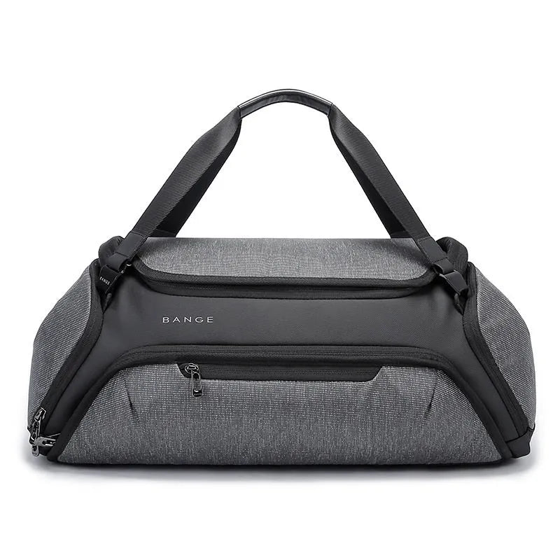 Large grey wet dry separation yoga travel bag made of Oxford cloth with zipper pockets and double carry straps