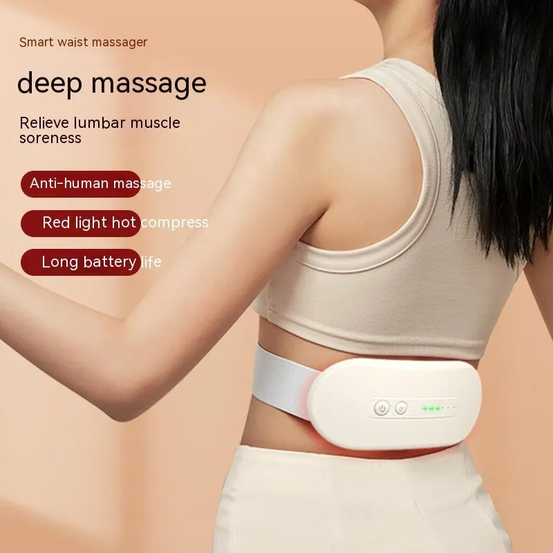Battery-powered abdominal massager in creamy white with adapter cable and three colour options