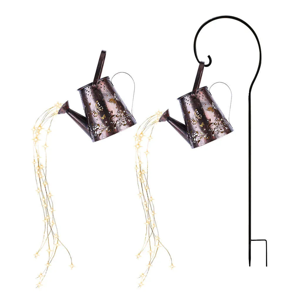 Pastoral style tapered butterfly solar garden lamp made of iron.