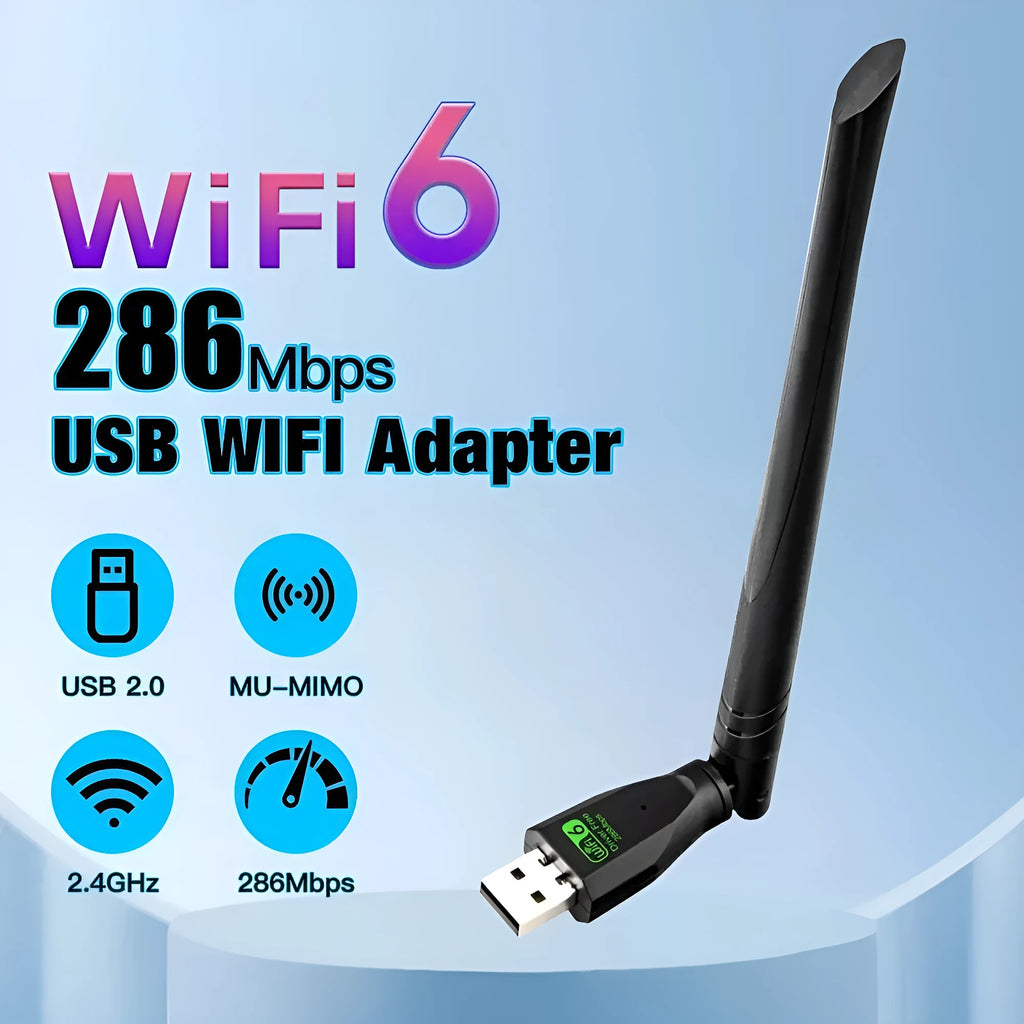Black USB WiFi6 wireless network card with driver-free installation for desktop and laptop computers