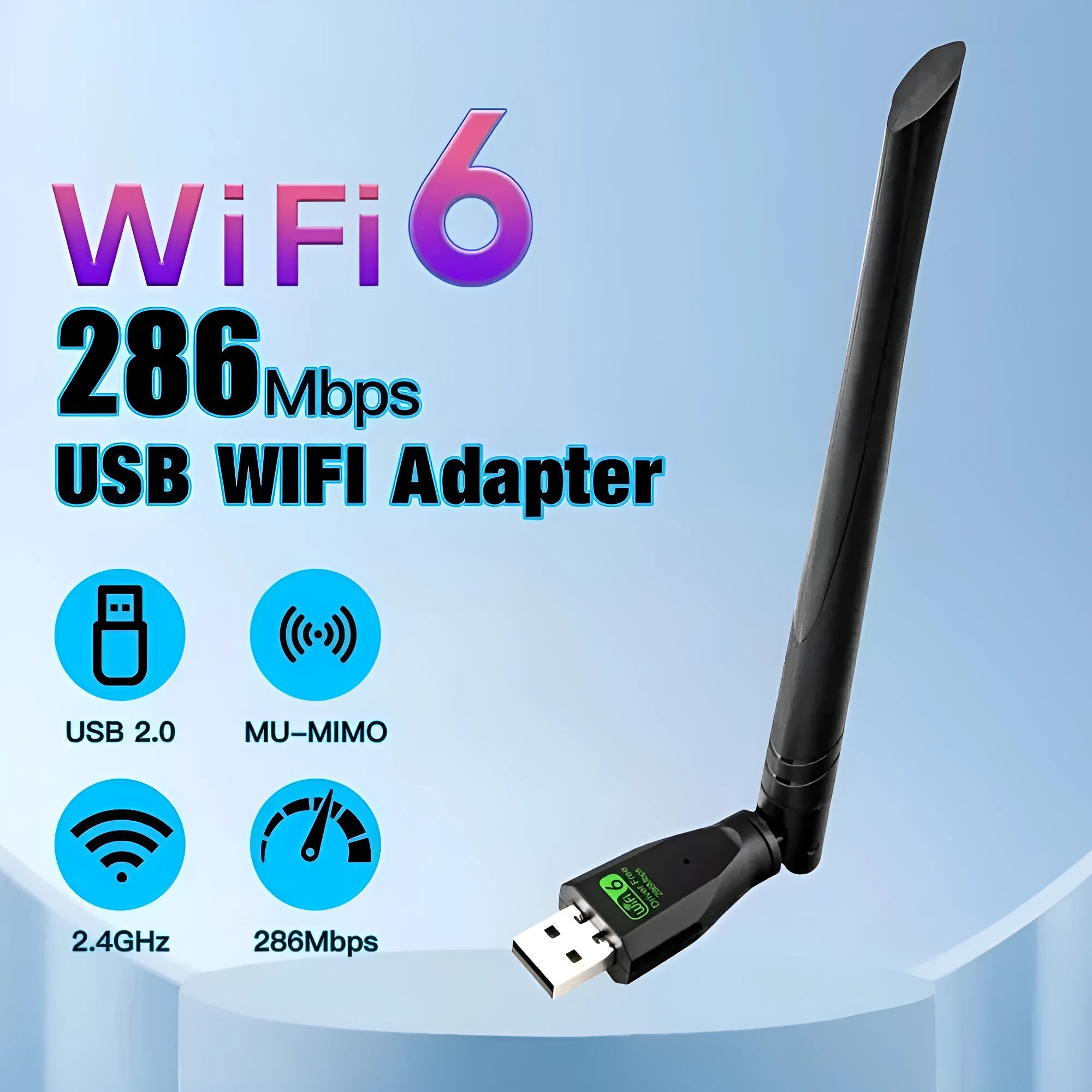 Black USB WiFi6 wireless network card with driver-free installation for desktop and laptop computers