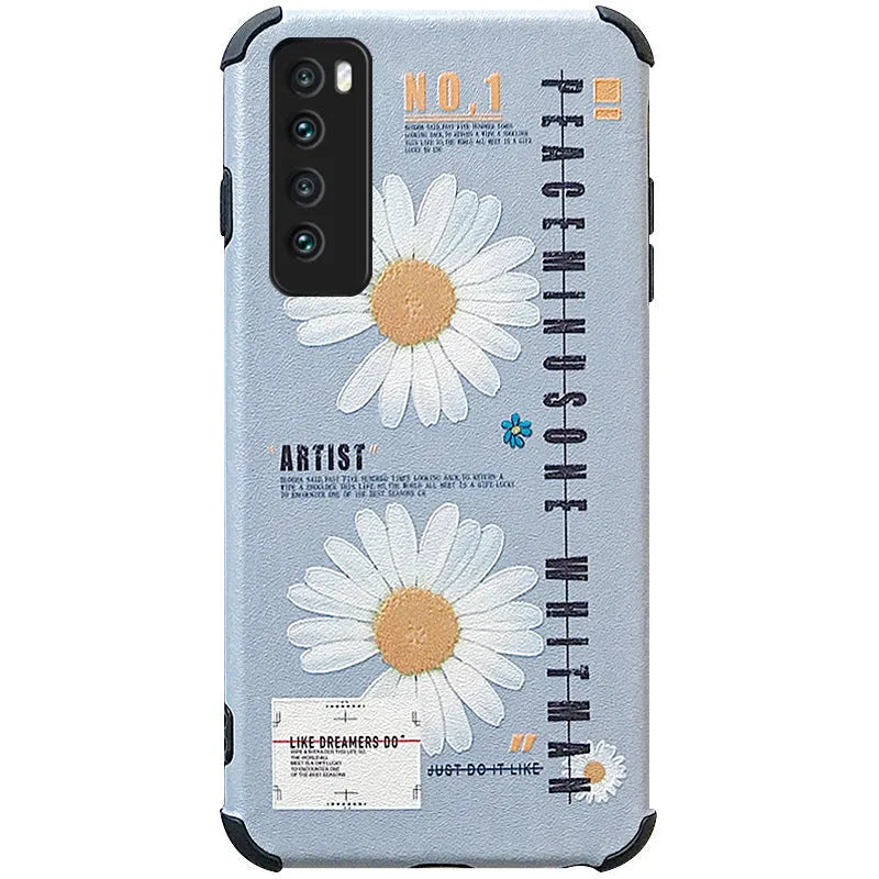 Samsung Daisy TPU phone case back cover with daisy decal in Japanese Korean style, Blue colour, fitted on a Samsung phone