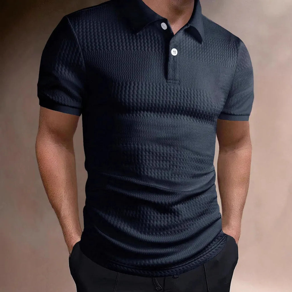 Men's loose fit striped polo shirt in breathable polyester blend fabric for summer wear