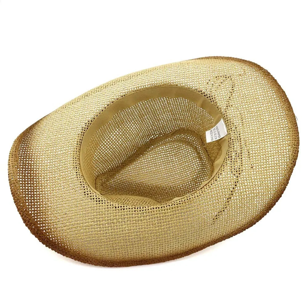 Paper woven Western cowboy hat with bell crown in neutral colour