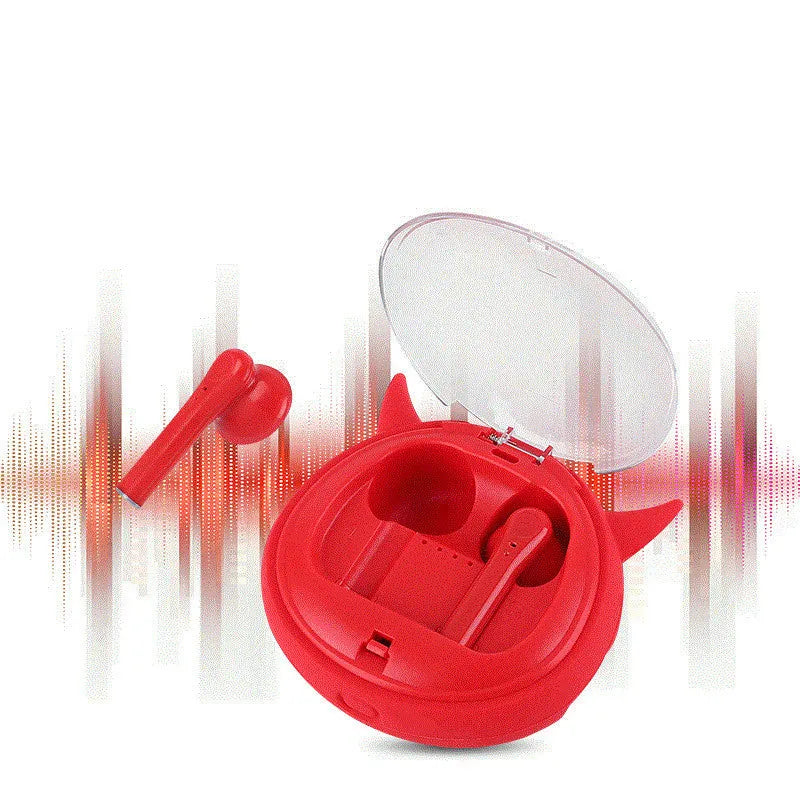 Macaron Red TWS 5.0 wireless Bluetooth earphones with charging case