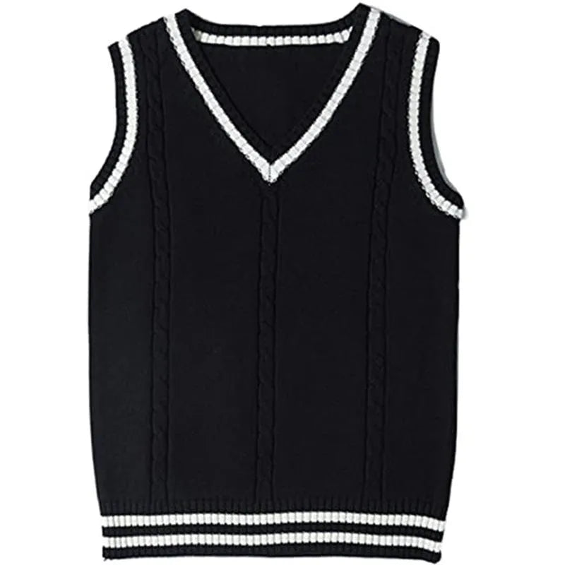 Women's slim fit V-neck waistcoat sweater with striped stitching detail in acrylic fabric