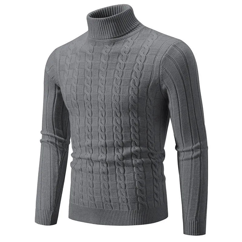 Men's slim twist turtleneck pullover sweater in chenille fabric for youth leisure wear