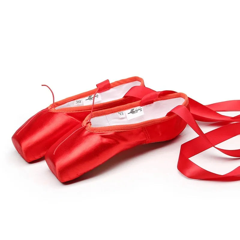 Solid colour hard bottom strap ballet shoes with silk upper, available in multiple colours and sizes 31-45