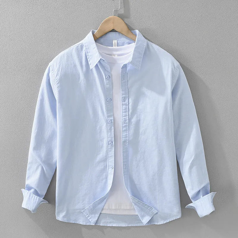 Men's Japanese cotton linen long sleeve blouse cardigan loose fit casual top in dark gray colour