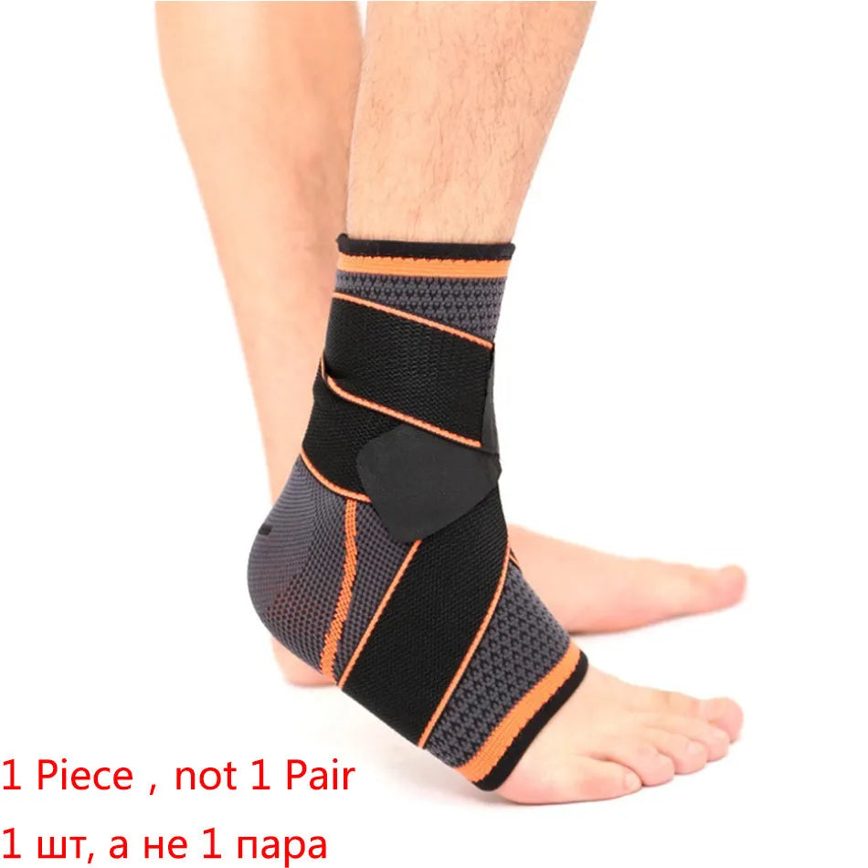Compression sports ankle support in green, black, and orange colours with free-size elastic fit