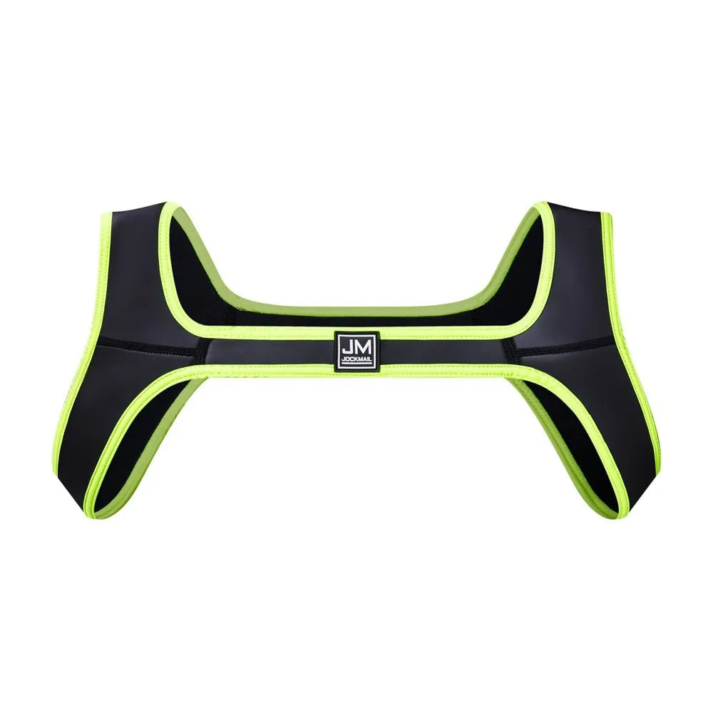 Men's neoprene sports shoulder strap in black, blue, camouflage, fluorescent green, red, and white on a white background