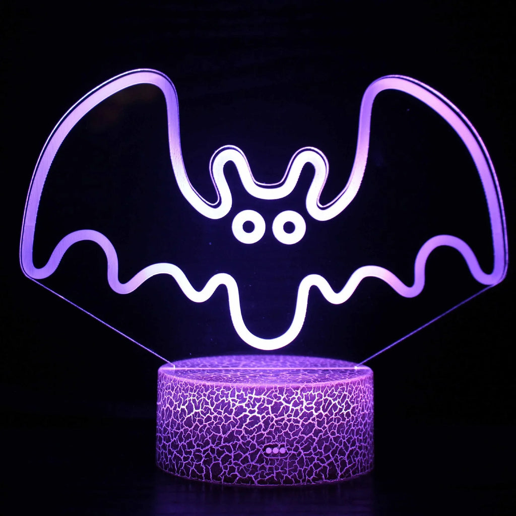 Small acrylic 3D USB table lamp with colourful glow on a rectangular black ABS base, showing touch controls.