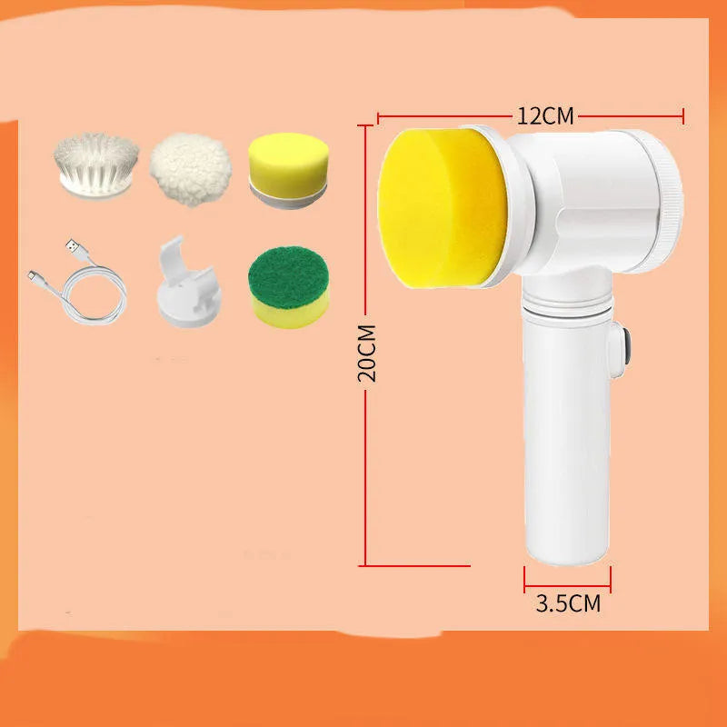 Electric kitchen cleaning brush with replaceable nylon and sponge brush heads for stove and range hood cleaning