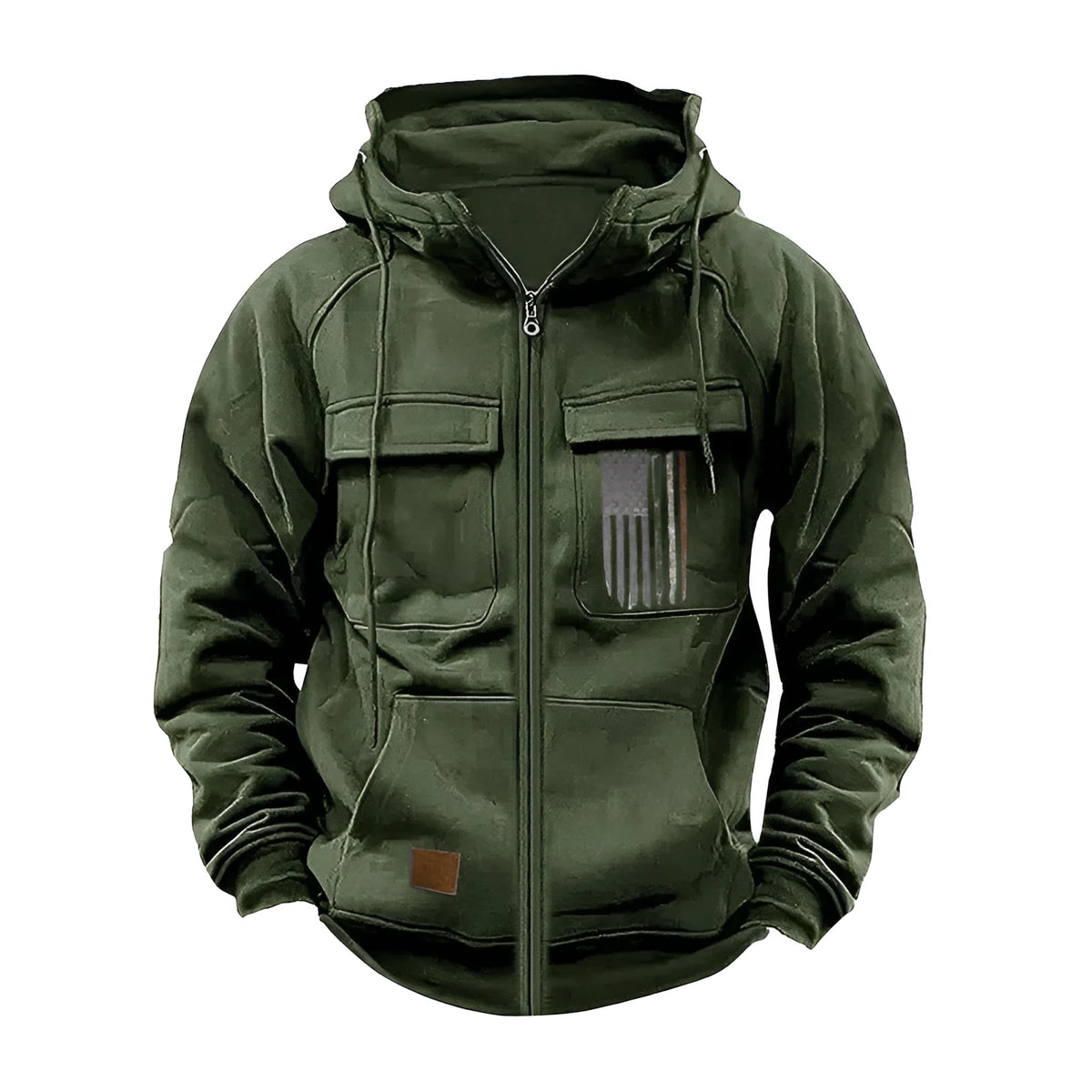 Men's printed loose zip casual hooded sweatshirt in polyester fibre, long sleeve, available in eight colours and sizes S to XXXL