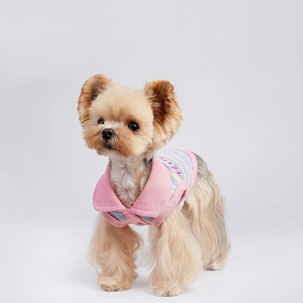 Pink purple lightweight mesh autumn vest for small dog or cat showing size range options