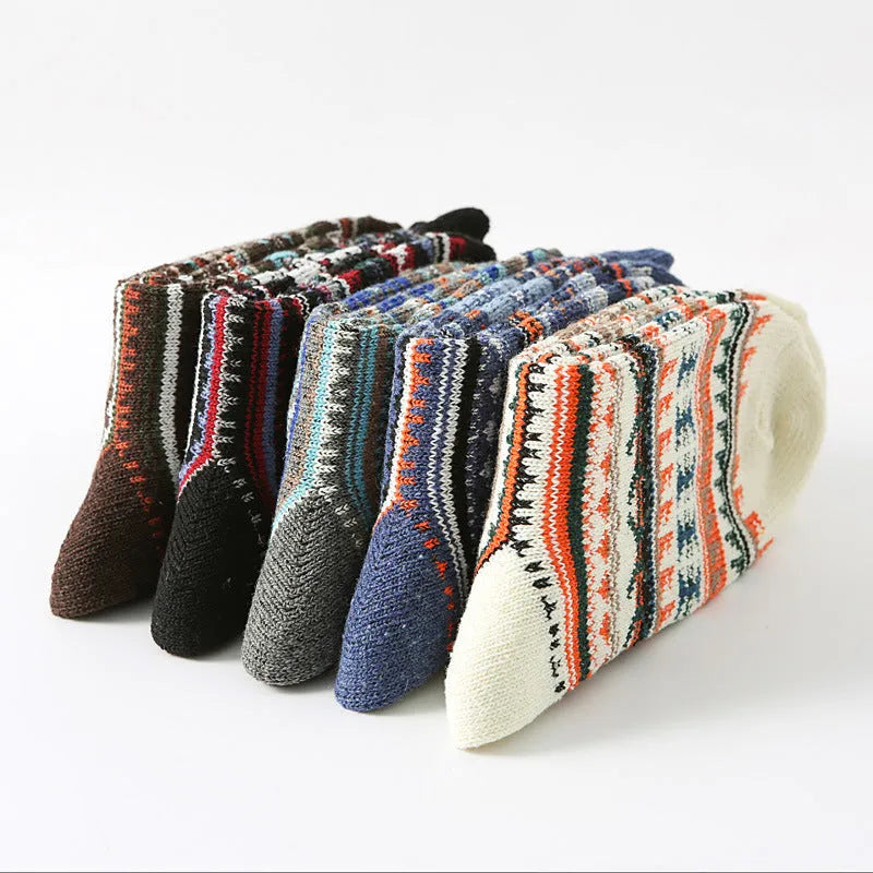Retro large square cotton socks for men, mid-tube height, anti-friction, pack of 5 in various colours