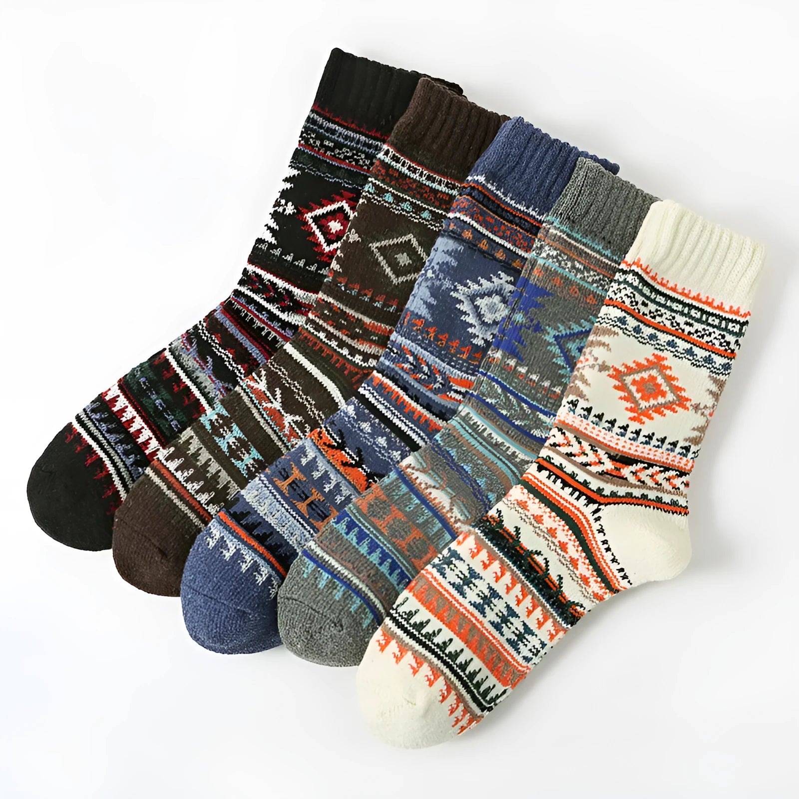 Retro large square cotton socks for men, mid-tube height, anti-friction, pack of 5 in various colours