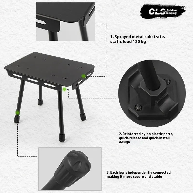 CLS aluminium dual-use folding camping stool and mini table in army green with storage bag