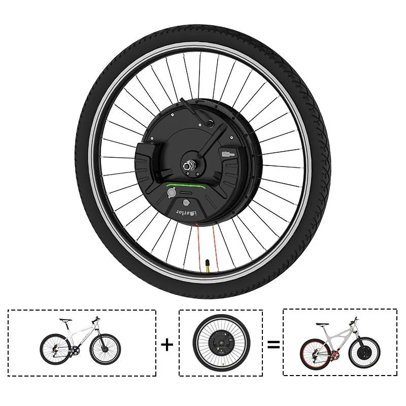Imotor 3.0 black alloy hub motor wheel for electric mountain bike conversion kit.