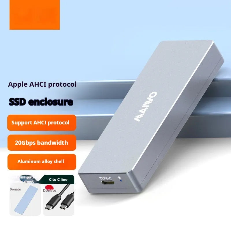 Silver ASB aluminium M.2 SATA SSD external enclosure with Type-C port and included screwdriver kit