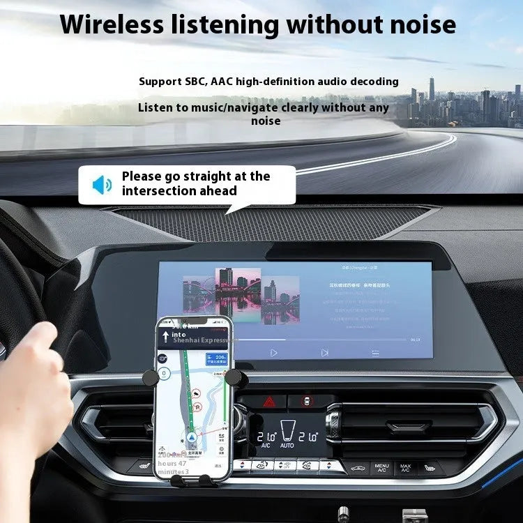 Compact USB car Bluetooth audio receiver with zinc alloy USB plug and copper 3.5mm jack on a PU-coated cable.