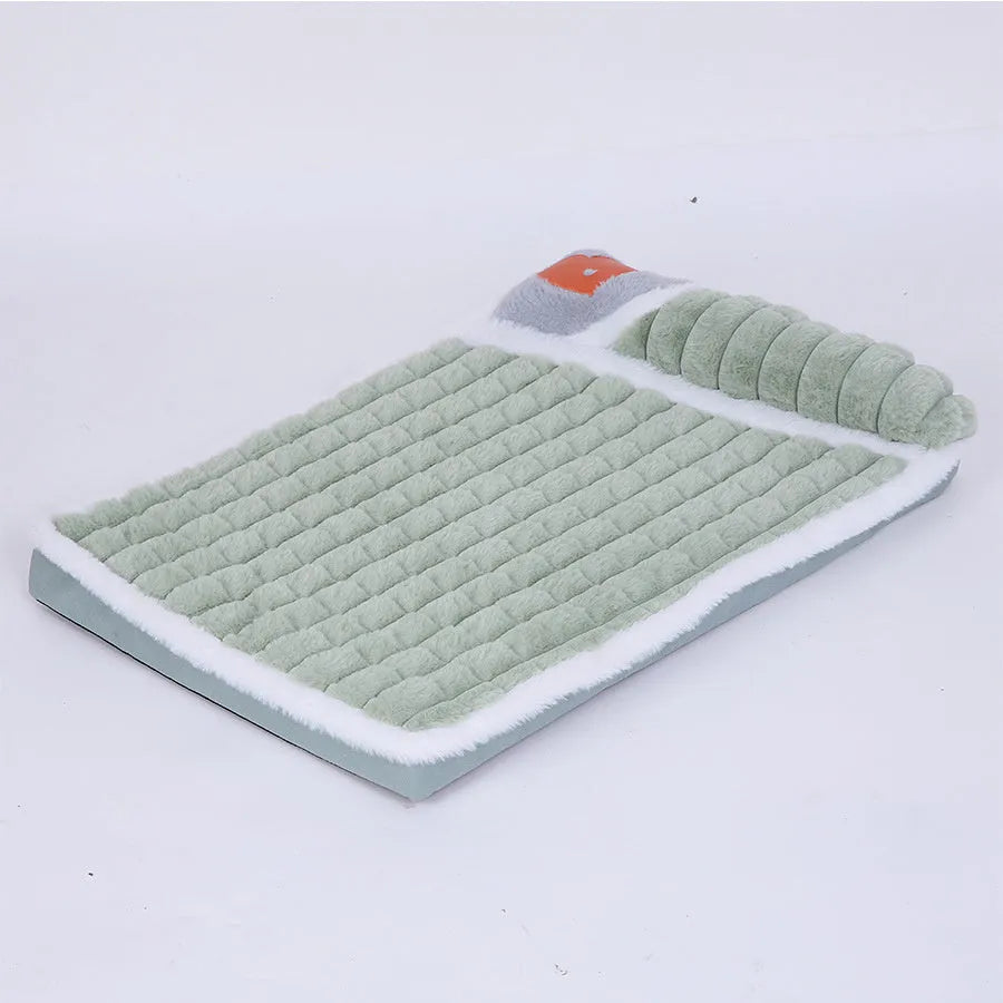 Large detachable dog bed mat in grey colour, shown with removable cover partially unzipped.