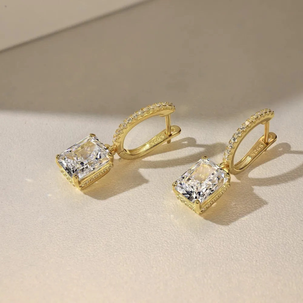 S925 fine silver lock stud earrings quadrilateral geometry electroplated finish