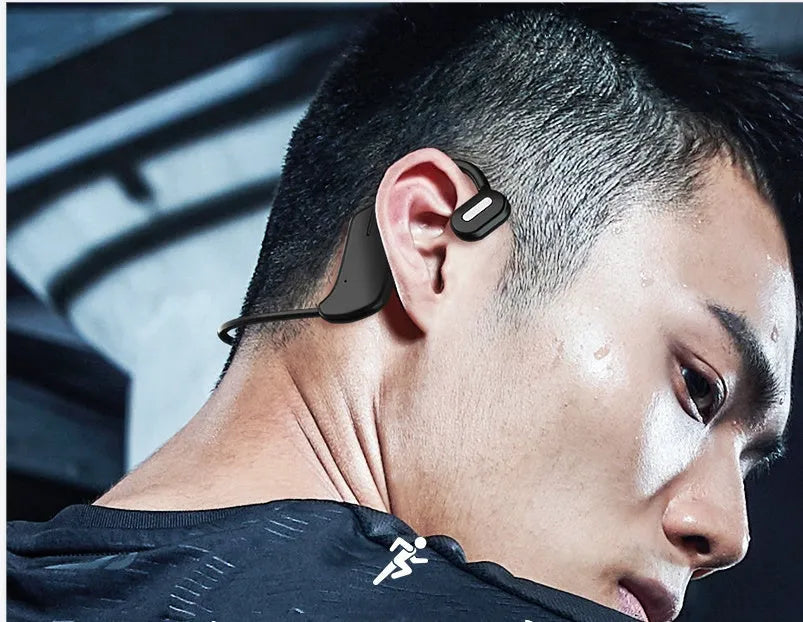 New DYY-5 in-ear wireless Bluetooth headset in black with hanging ear design and stereo earbuds