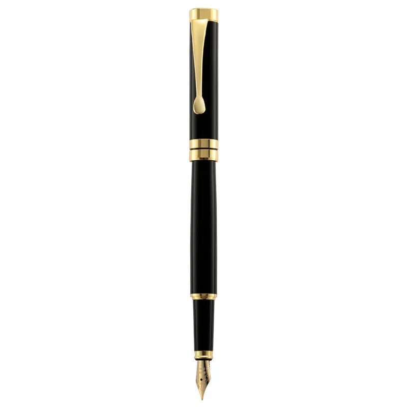 Metal fountain pen with gold clip for calligraphy practice and writing