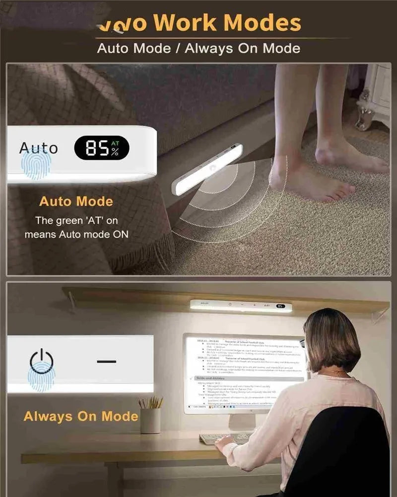 White motion sensor cabinet light with battery display screen, available in 1m to 5m lengths for household use