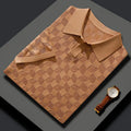 Men's mulberry silk short sleeve sweater with lapels in a solid colour for business casual wear.