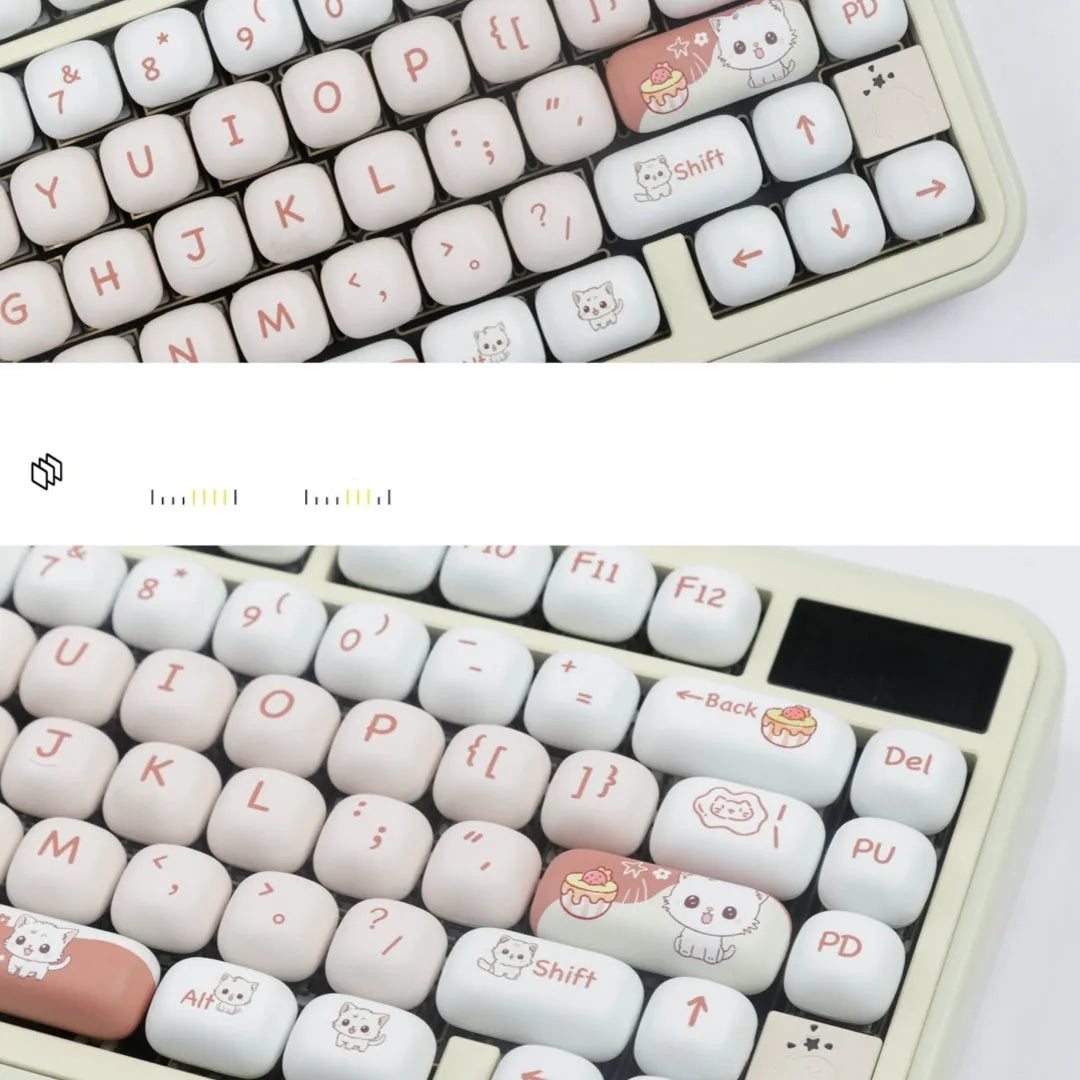 Colourful dessert cat themed mechanical keyboard key caps in MOG profile with sweet-themed cartoon designs