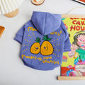 Blue and purple cotton dog hoodie with cartoon print in sizes L through 4XL