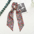 Spring dark green floral cloth large intestine ring hair tie for women's ponytails