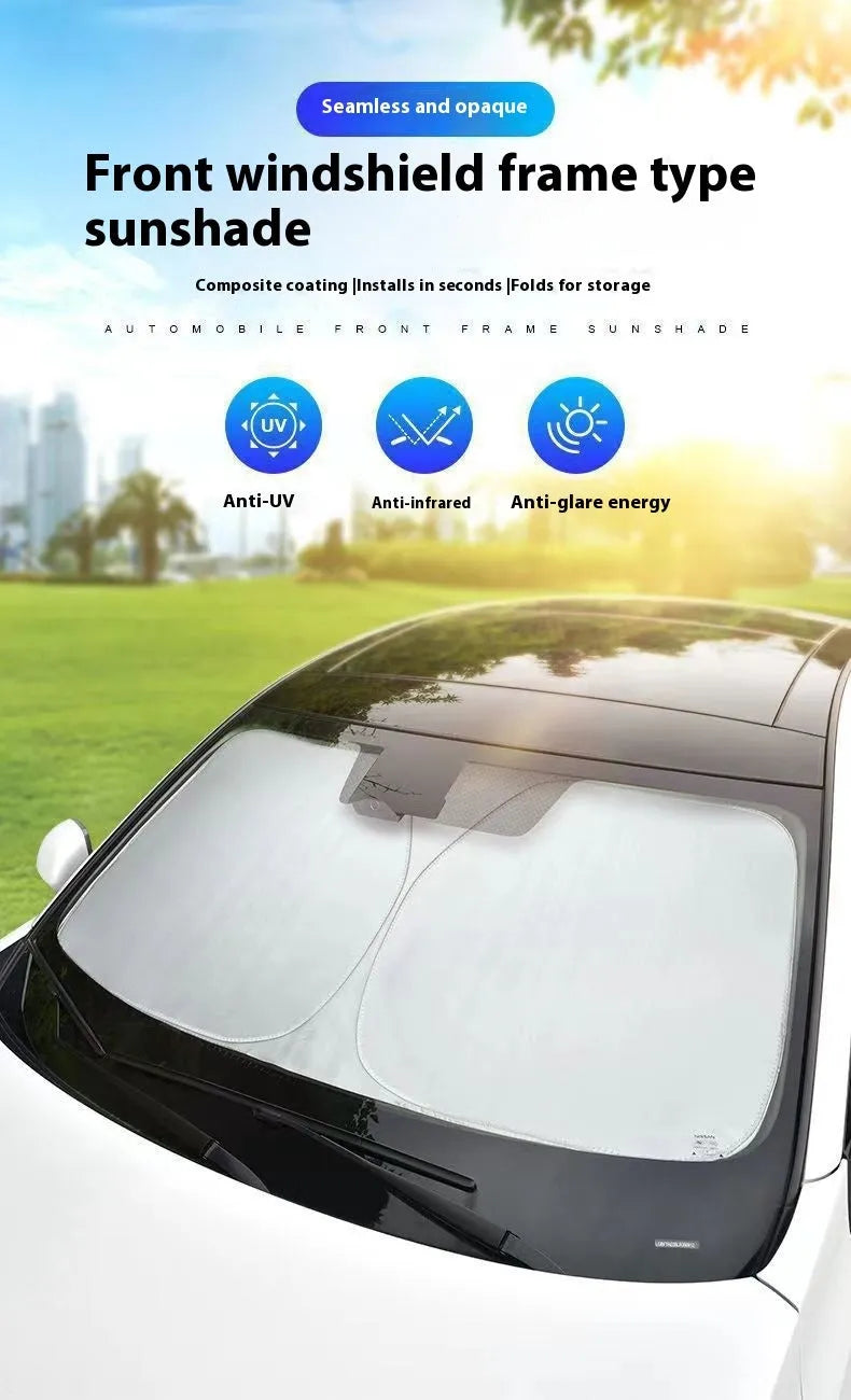 Titanium silver aluminium foil car sunshade shown unfolded.