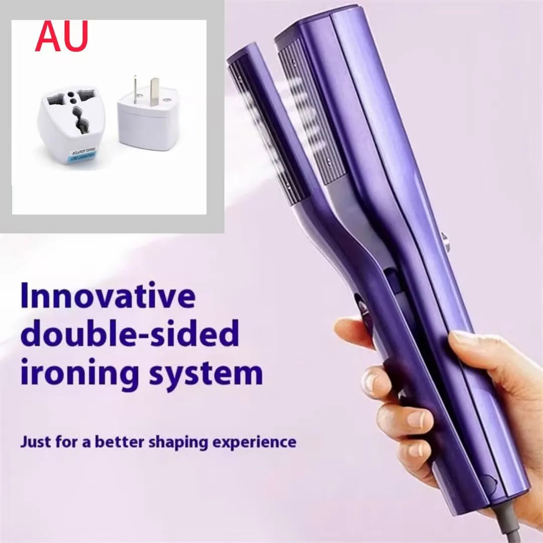 Handheld garment steamer with AI temperature control display showing dual heating modes for hanging and flat ironing