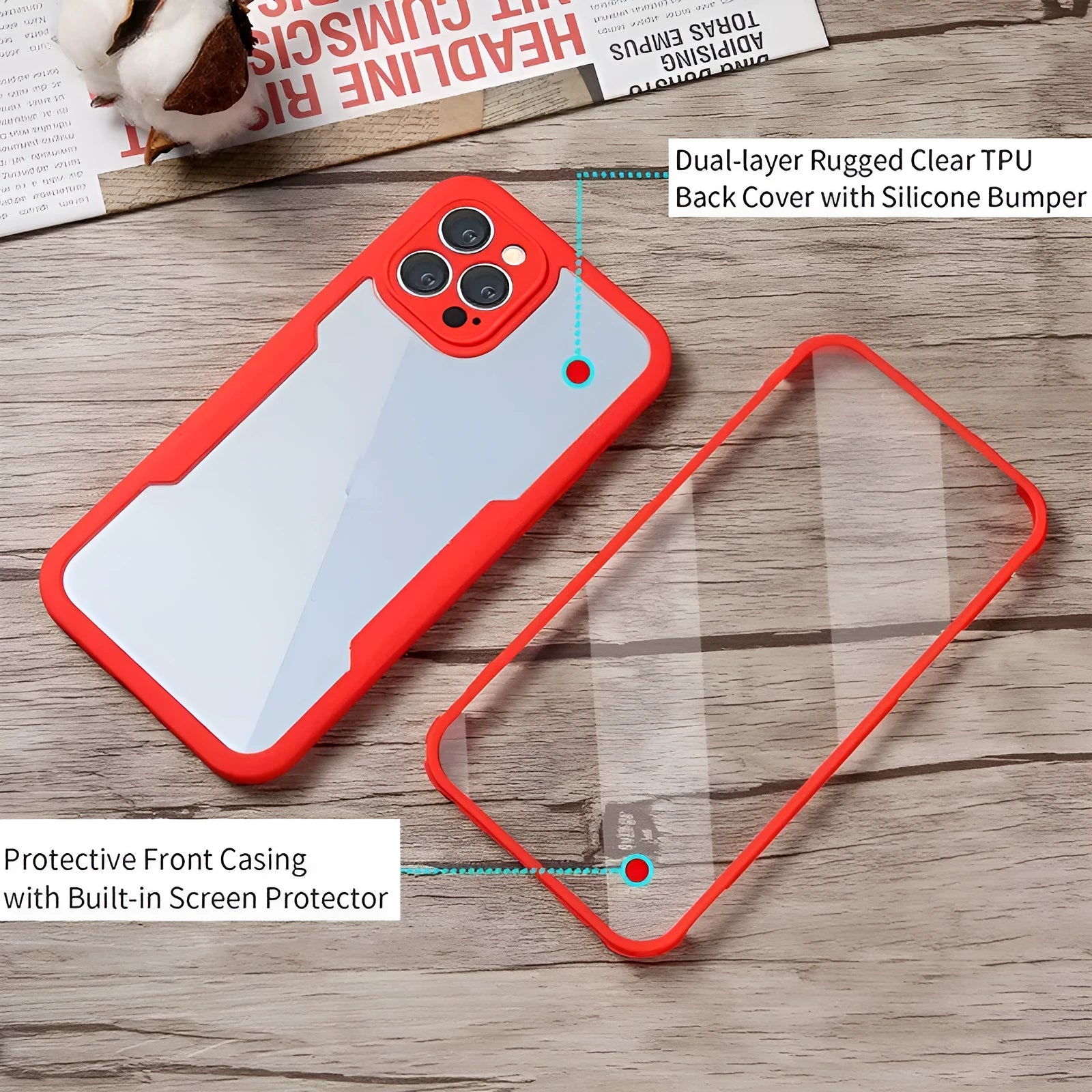 360 Qicai translucent TPU protective phone case covering front edges and back of iPhone