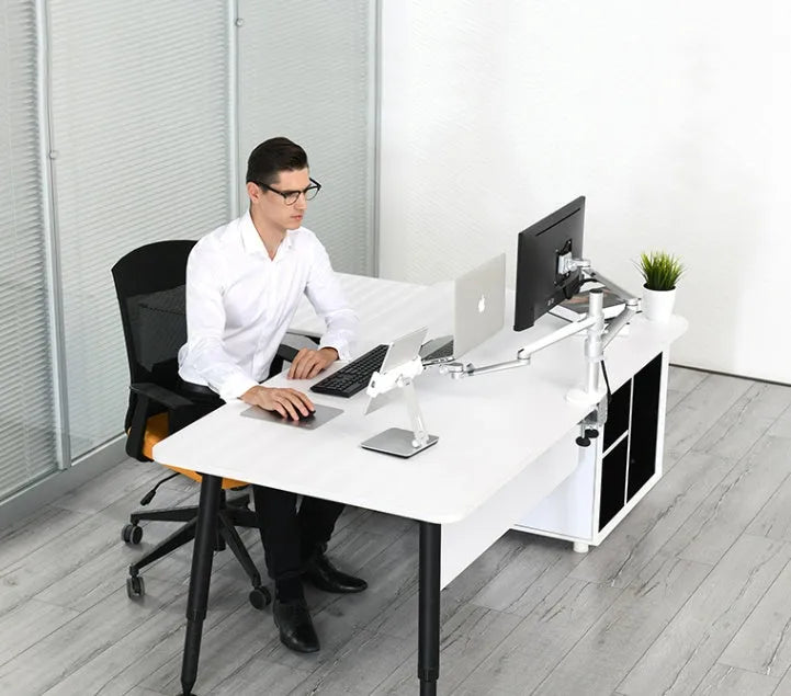 Foldable aluminium desktop phone and tablet stand with 360° rotation