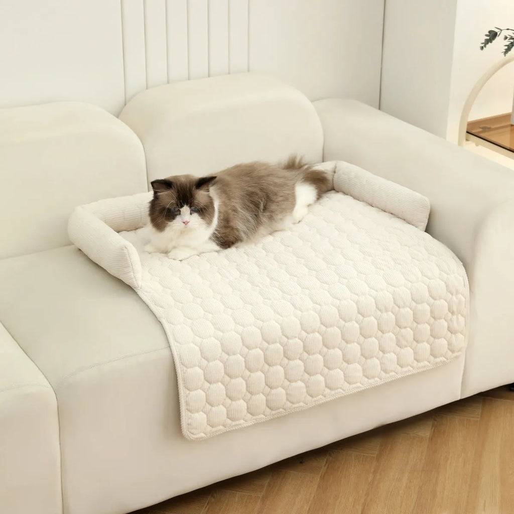 Corduroy pet bed mat with neck pillow, 75cm x 75cm, 900g, in Beige or grey for dogs and cats