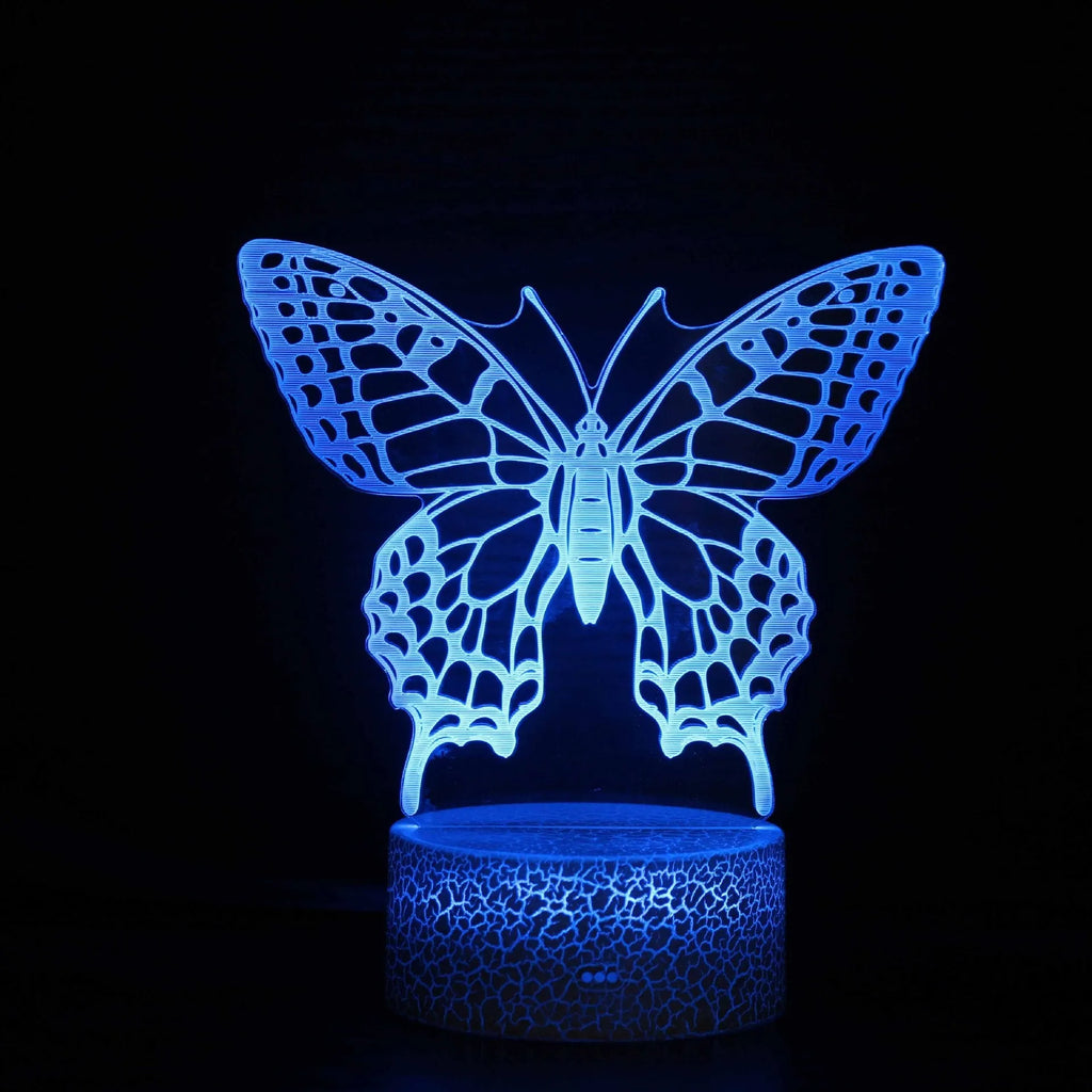 Small acrylic 3D USB table lamp with colourful glow on a rectangular black ABS base, showing touch controls.