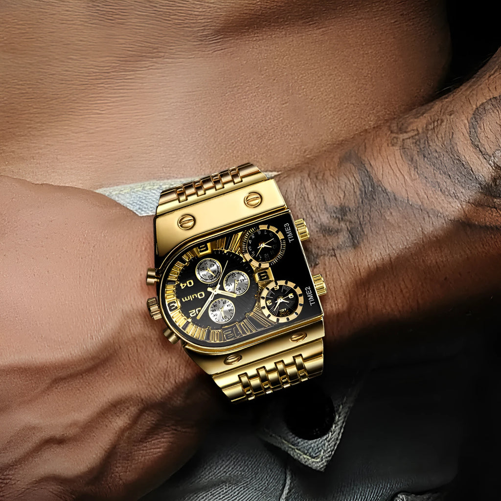 Luminous men's watch with steel band and gold-tone casual design