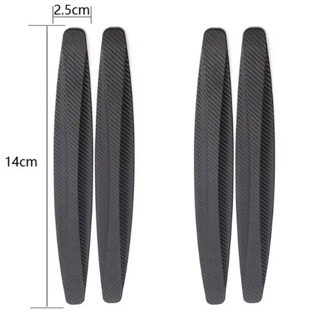 Black carbon fibre car door bumper anti-collision strip 140x25mm with reverse double-sided tape on vehicle door edge