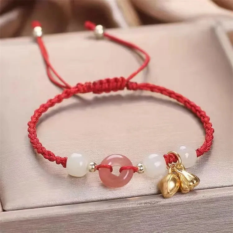 Hetian jade bracelet with constellation modelling, peace buckle closure, and coloured strap options including blue, yellow, red, and brown
