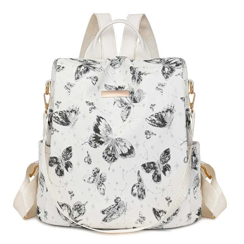 Butterfly printed PU leather backpack with physiological curve backplate in multiple colour options
