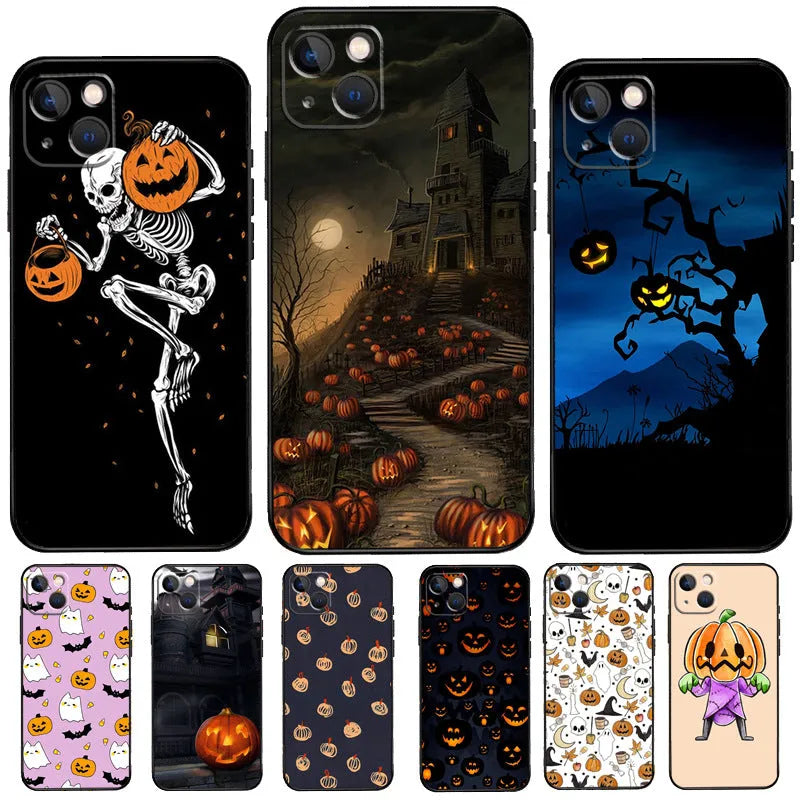 Black TPU soft shell phone case with painted cartoon ghost design for Apple iPhone