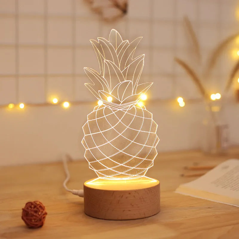 Wood and acrylic pineapple-shaped night light with dimmer switch, measuring 24.5cm tall.