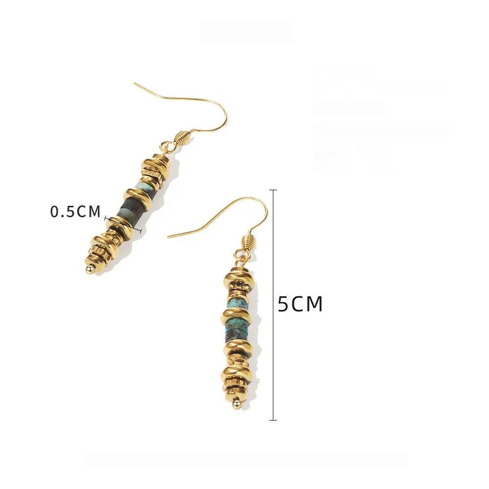 Geometric titanium steel dangle earrings with 18K gold plating in retro design