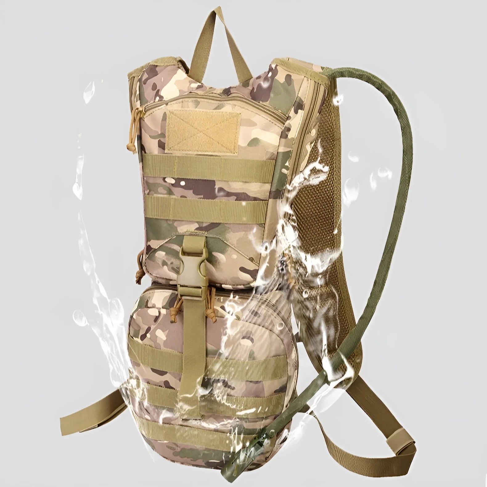 Large capacity cycling tactical water bag with physiological curve back plate in camouflage colours