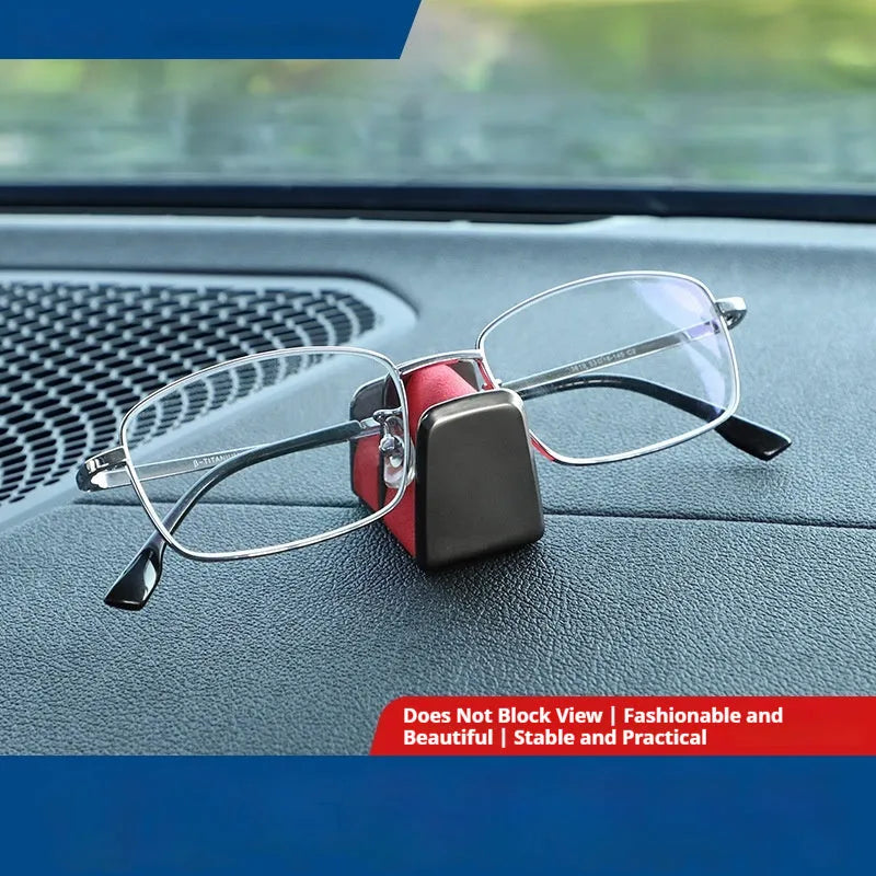 Zinc alloy and leather car dashboard glasses clip organiser in green, black, grey, or red