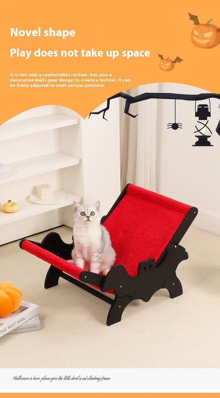 Black and red wooden cat recliner bed with slatted base design measuring 40cm length